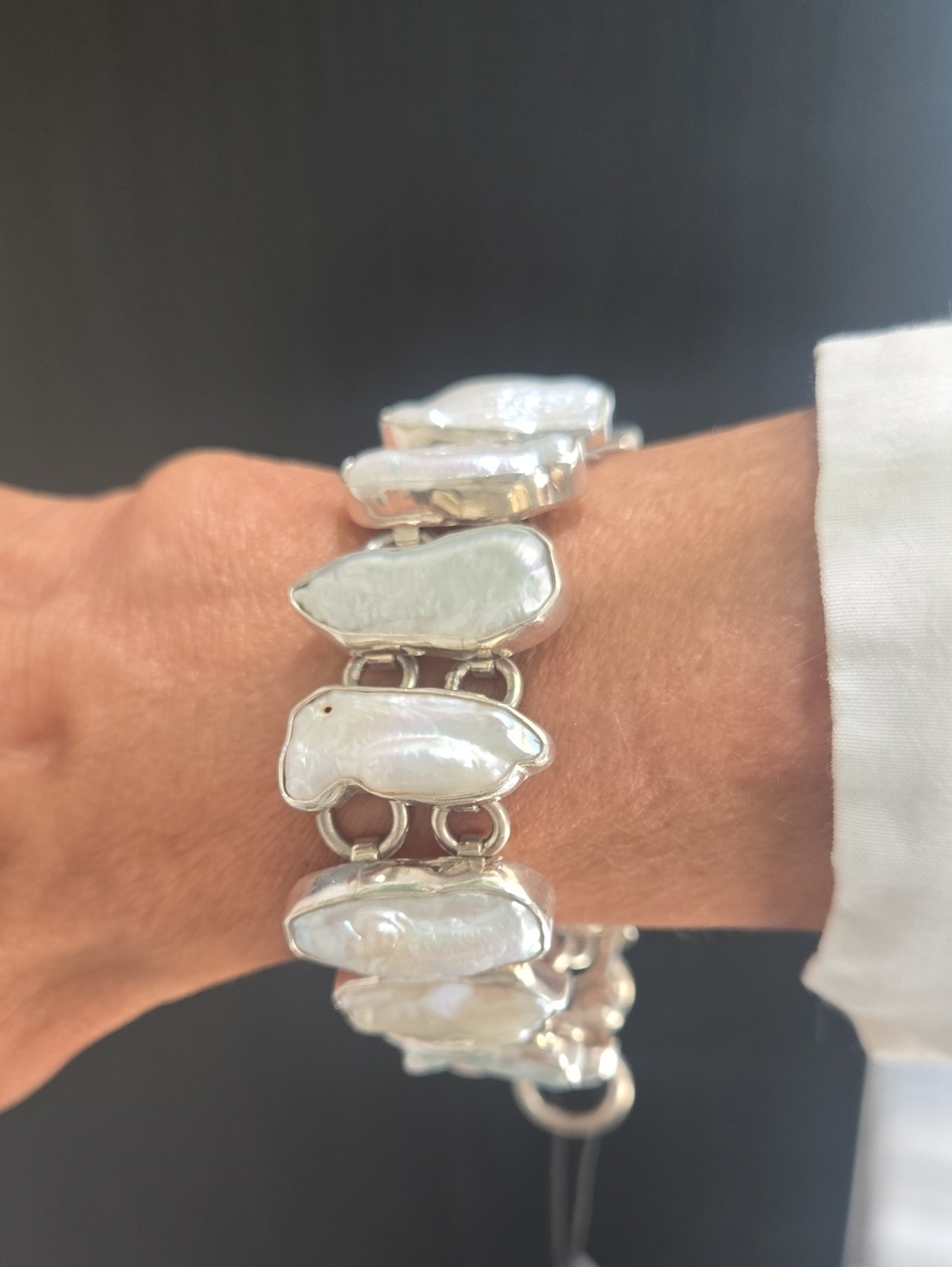 Fine Silver Biwa Pearl Bracelet